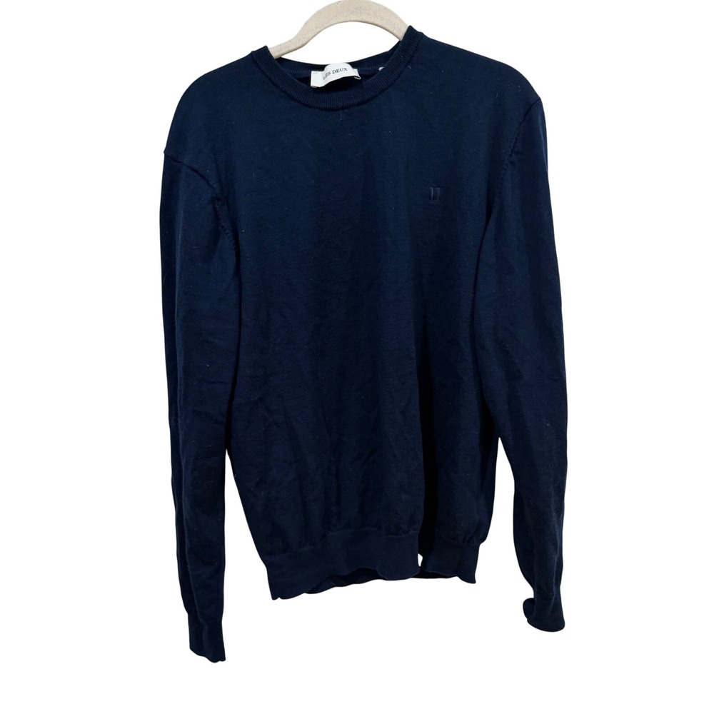 Les Deux Greyson Merino Knit Sweater Mens Medium Navy Blue 100% Wool‎ Crewneck